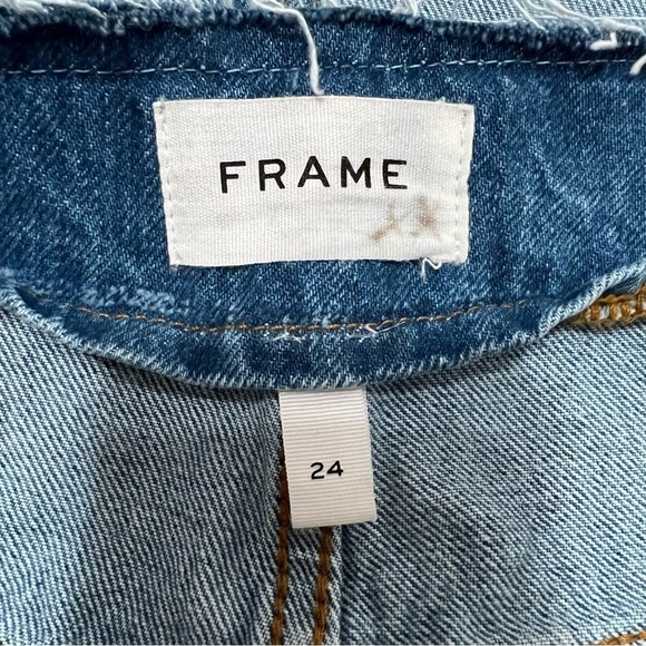 Frame Cut Off Waist Maxi Jean Denim Skirt Womens 24 Blue Front Slit Raw Hem - Picture 8 of 15